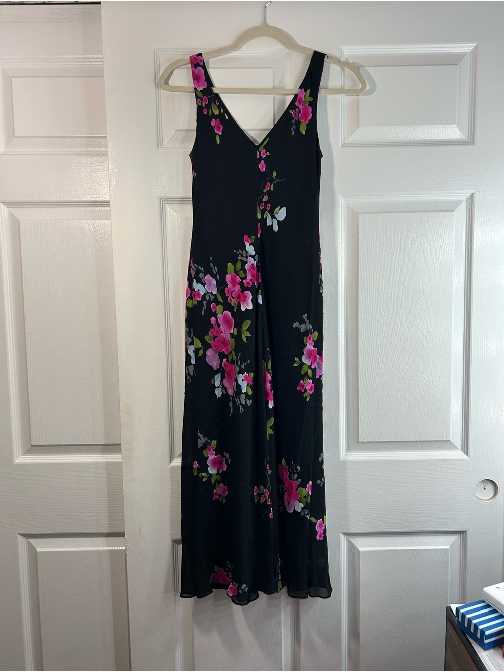 Jones New York Black Maxi Dress with Pink Floral Accents